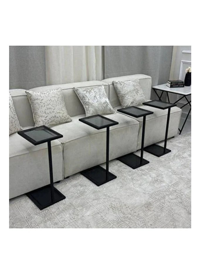 Set of 4 Serving Tables - Brown Top, Black Iron Base