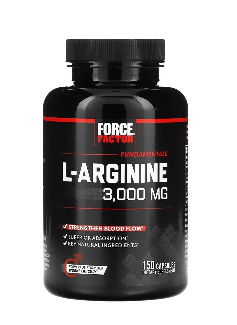 Force Factor L-Arginine 3000 mg 150 Capsules (600 mg per Capsule) 