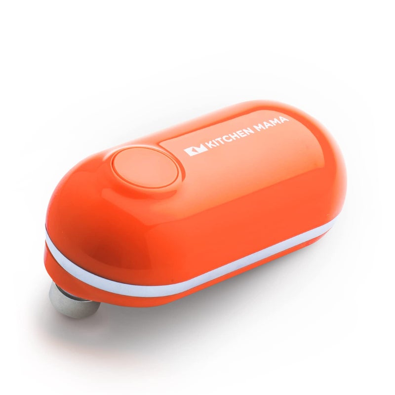Kitchen Mama Mini Electric Can Opener Smooth Edge Opens Cans with One Button Press  UltraCompact Portable HandsFree FoodSafe Battery Operated Orange