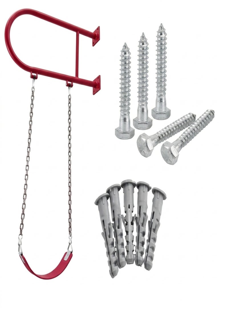 Funz Iron wall swing with swing seat and chains for outdoor activities red color - Image 1