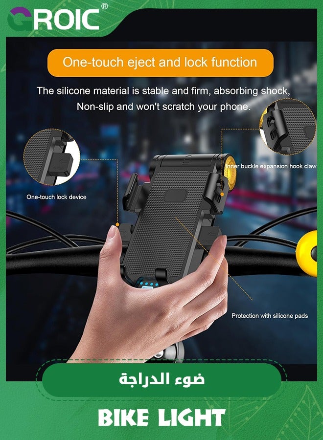 GROIC Bike Light, 4 Lighting Modes USB Rechargeable Bike Headlight, 5 in 1 Smartphone Holder LED Bike Light with Power Bank and Horn, 2000mAh Battery USB Rechargeable IPX5 Waterproof Bike Light - Image 4