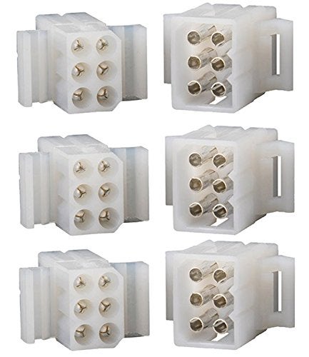 Molex 6 Pin Molex Connector Lot, 3 Matched Sets, w/18-22 AWG .093" Pins, Panel Mount - Image 1