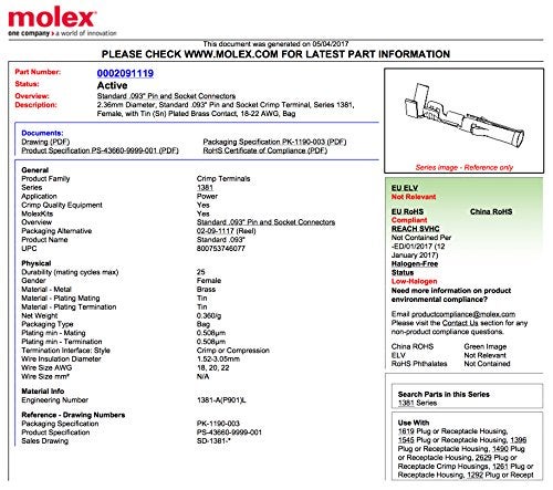 Molex 6 Pin Molex Connector Lot, 3 Matched Sets, w/18-22 AWG .093" Pins, Panel Mount - Image 3