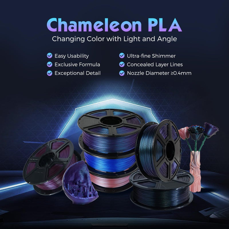 FLASHFORGE PLA Filament 1.75mm +/- 0.02mm Burnt Titanium, Color Changeable 3D Printer Filament 1kg (2.2lbs), Chameleon Changing Colors with Light, Perfectly Hide The Layer Line - Image 2