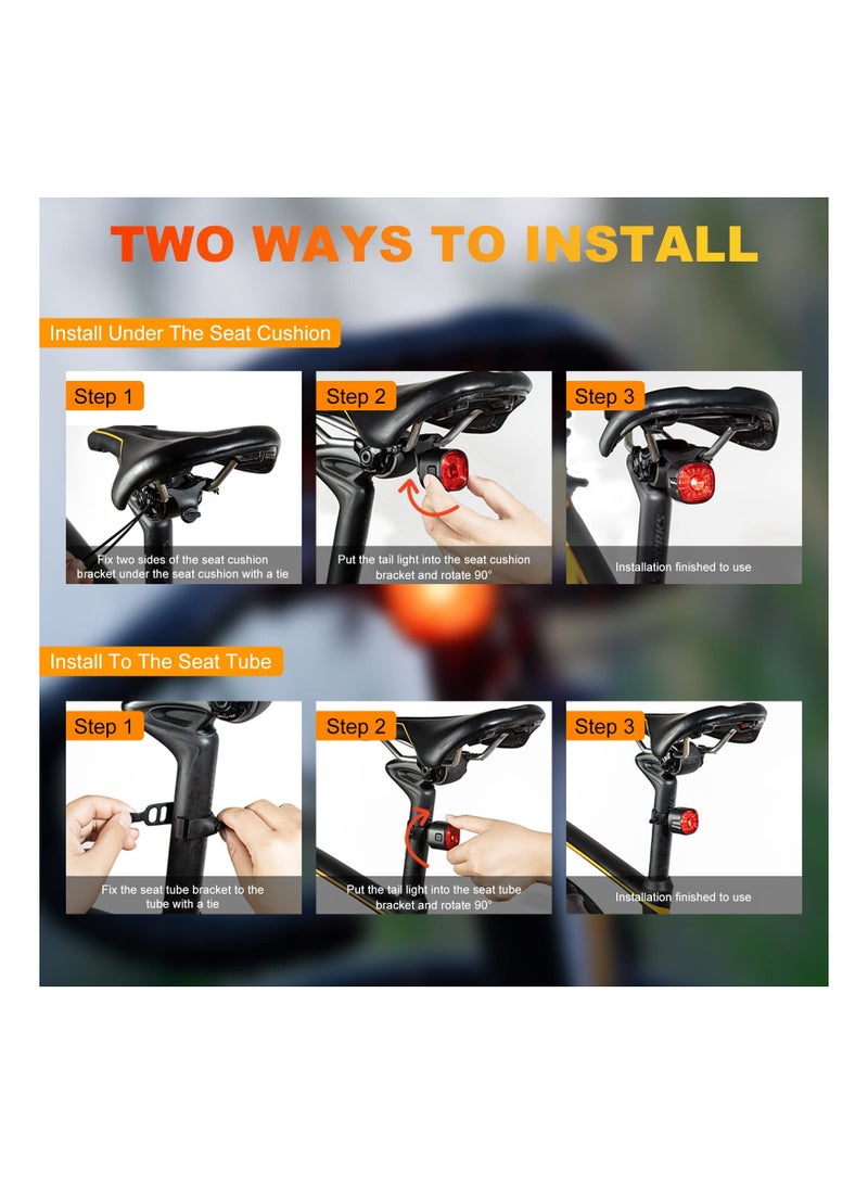 SYOSI Bike Rechargeable LED Tail Light, IP66 Waterproof Tail Light Safety Warning Light Bicycle Rear Light Ultra Bright LED Warning Back Bicycle Flashlight with Six Modes for Bike Bicycle Visibility Safety  - Image 4