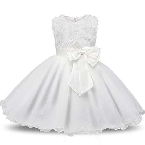 NNJXD Girl Sleeveless Lace 3D Flower Tutu Holiday Princess Dresses Size 3-4Years White - Image 1