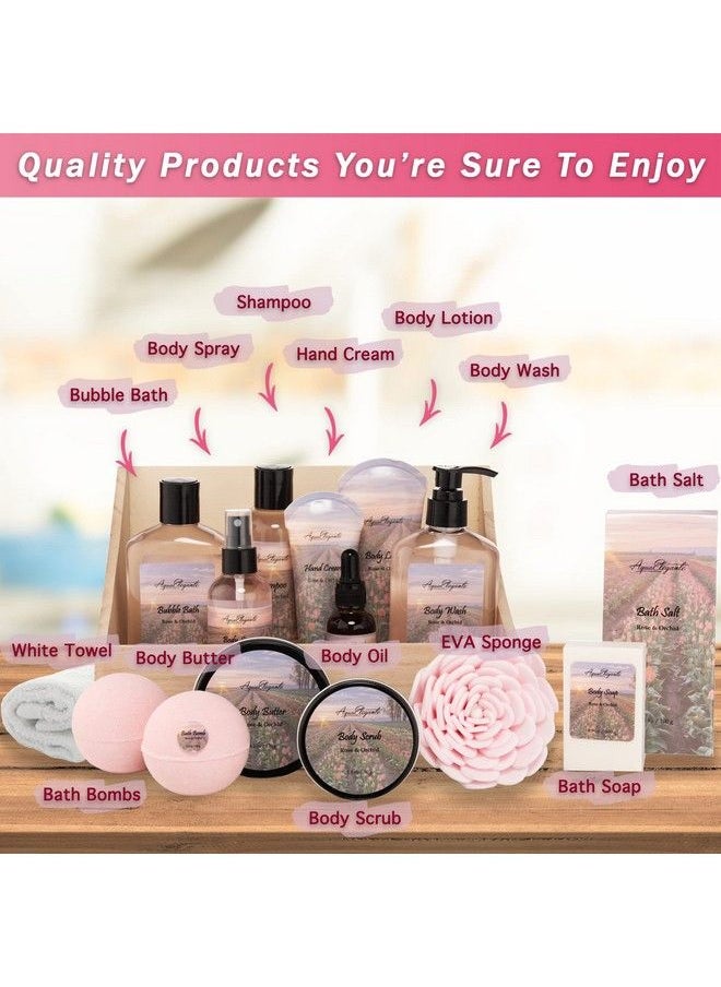 Aqua Elegante - Bath Spa Gift Sets Luxury Basket With Rose Oil & Orchid Spa Kit Includes Wash Bubble Bath Lotion Bath Salts Body Scrub Body Spray Shower Puff Bathbombs Soap And Towel - Image 1