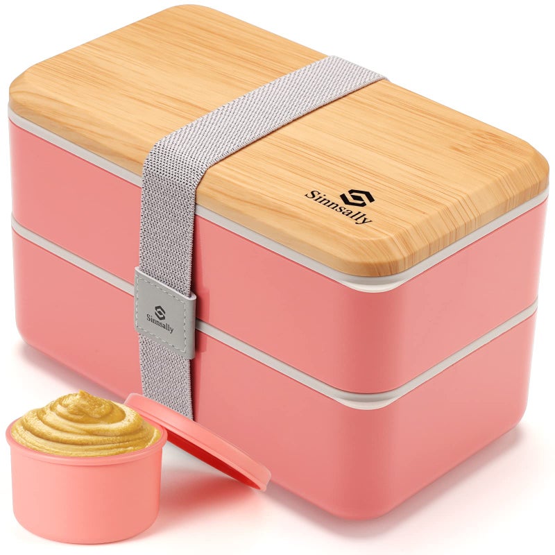 Sinnsally1400ML Bento Box Lunch BoxesJapanese Bento Lunch Box KidsMeal Prep Container Box with CompartmentsLeakProof Food Storage for Men WomenMicrowave SafePink