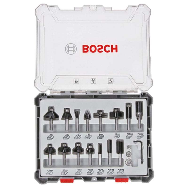 Bosch Professional 15 Pcs Router Bit Set With Mixed Bits 6Mm Shank Bits Suitable For Gkf 550 Plam Router And Gof 130 Router - Image 2