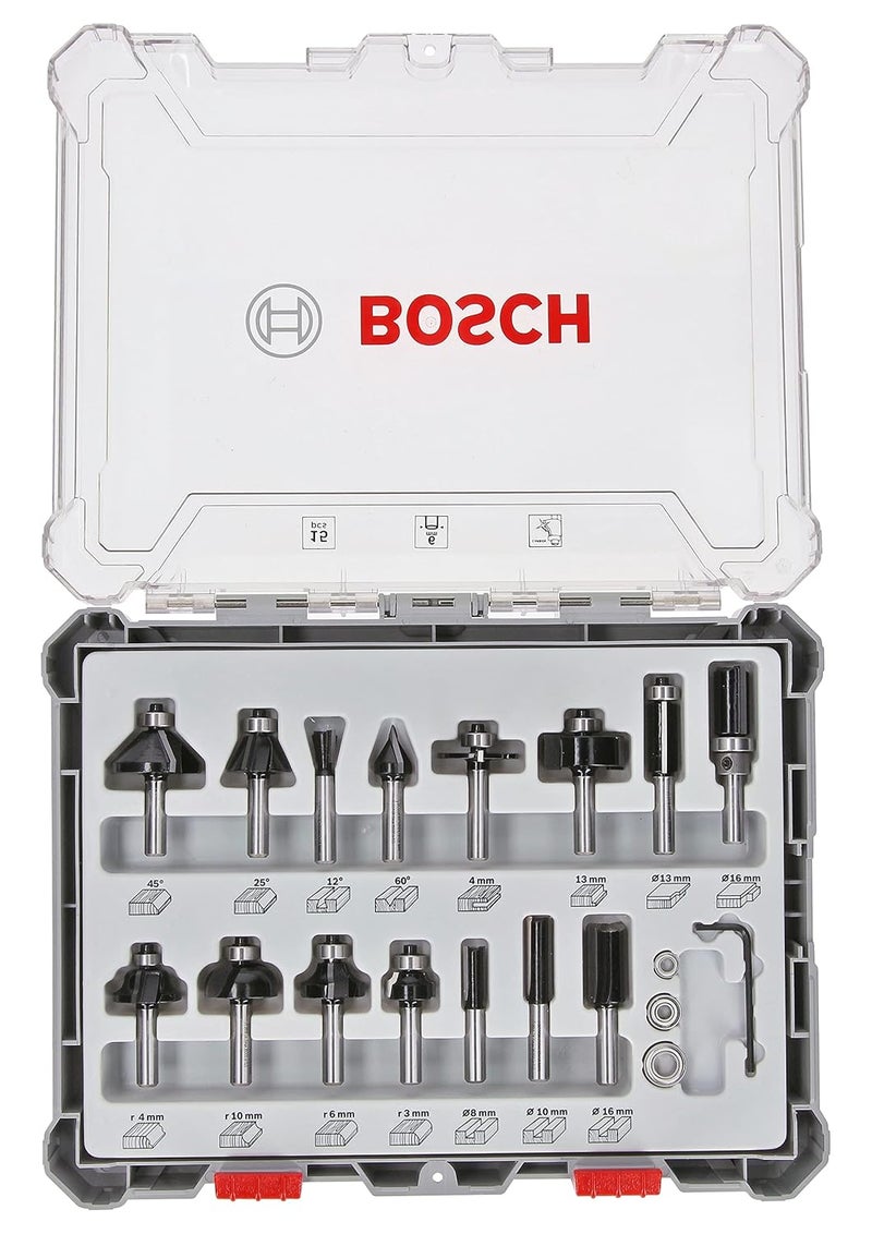 Bosch Professional 15 Pcs Router Bit Set With Mixed Bits 6Mm Shank Bits Suitable For Gkf 550 Plam Router And Gof 130 Router - Image 3