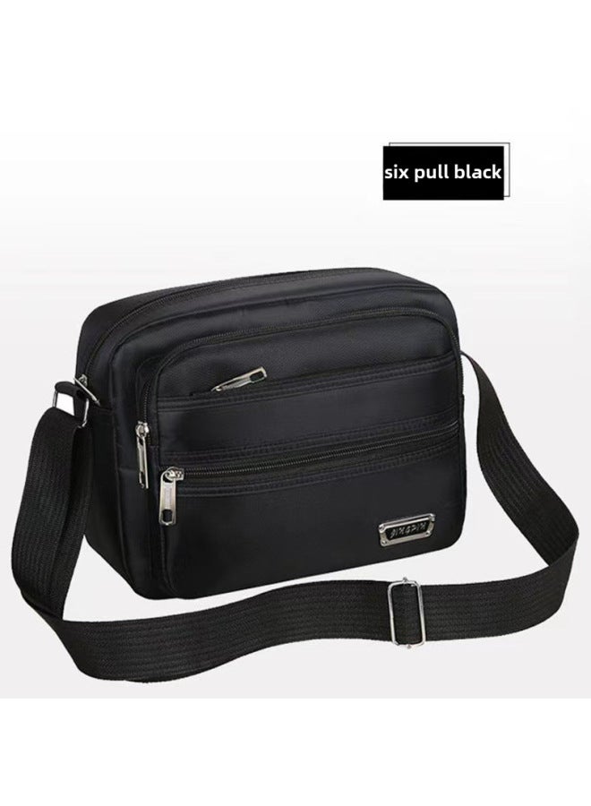 Business Bag Men's And Women's Nylon Wallet Canvas Charging Bag Cashier Shoulder Messenger Bag OxFord Cloth Bag Korean Style Shoulder Bag-Color:Black + Six Zipper (horizontal)  - Image 1