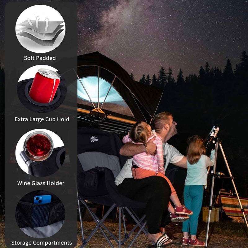 Bolosy Oversized XL Camping Chairs for Adults Heavy Duty Support 500 lbs Outdoor Folding Chairs Padded Portable Lawn Chairs Camp Chairs with Cup Holder - Image 4