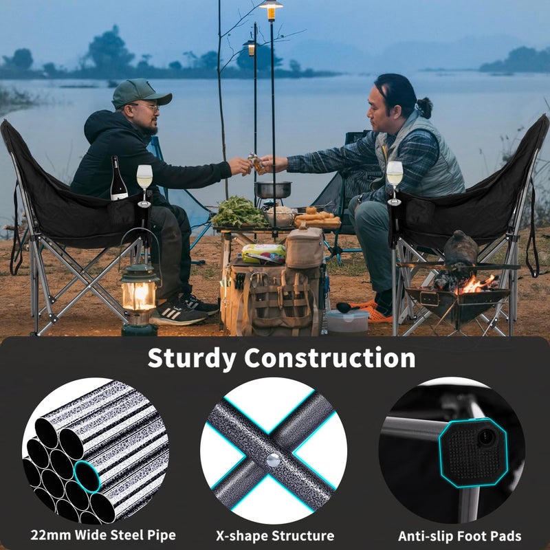 Bolosy Oversized XL Camping Chairs for Adults Heavy Duty Support 500 lbs Outdoor Folding Chairs Padded Portable Lawn Chairs Camp Chairs with Cup Holder - Image 3