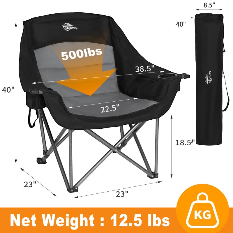 Bolosy Oversized XL Camping Chairs for Adults Heavy Duty Support 500 lbs Outdoor Folding Chairs Padded Portable Lawn Chairs Camp Chairs with Cup Holder - Image 2