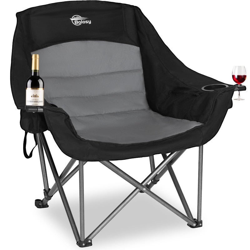 Bolosy Oversized XL Camping Chairs for Adults Heavy Duty Support 500 lbs Outdoor Folding Chairs Padded Portable Lawn Chairs Camp Chairs with Cup Holder - Image 1