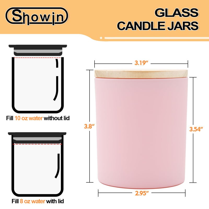 SHOWIN 10 OZ Thick Candle Jars for Making Candles 15 Pcs, Empty Jars with Wood Lids for Candle Making, Sample Container, Matte Pink - Image 4