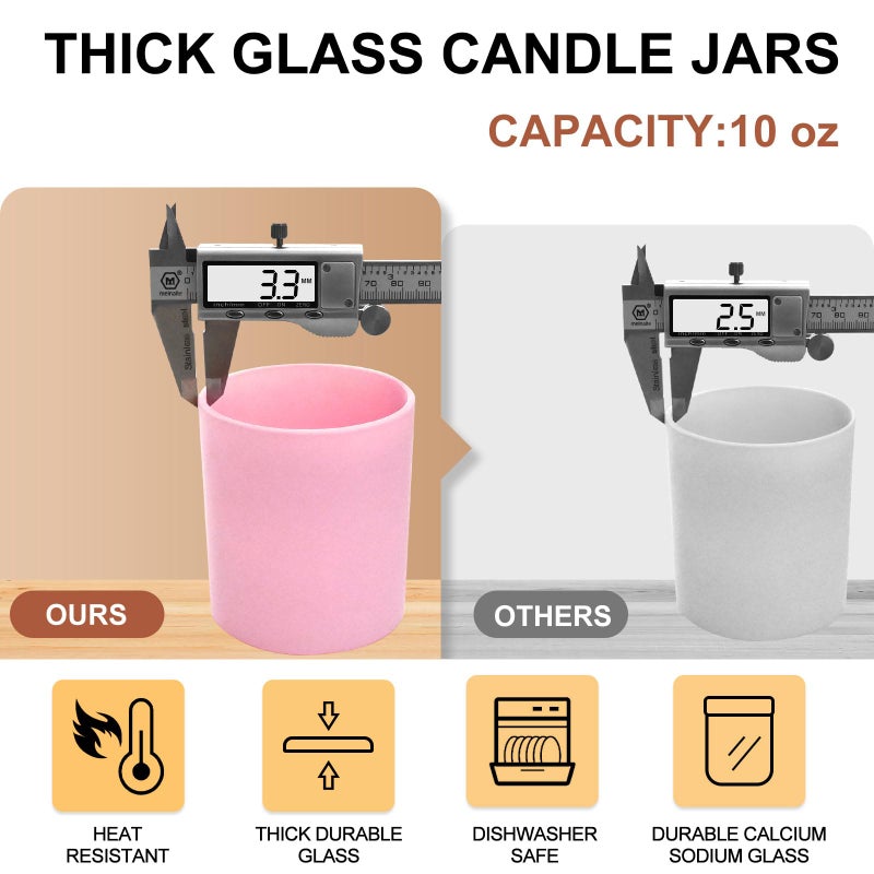 SHOWIN 10 OZ Thick Candle Jars for Making Candles 15 Pcs, Empty Jars with Wood Lids for Candle Making, Sample Container, Matte Pink - Image 2