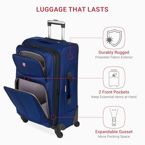 SwissGear Sion Softside Expandable Luggage, Blue, Checked-Medium 25-Inch - Image 4