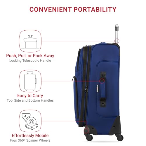 SwissGear Sion Softside Expandable Luggage, Blue, Checked-Medium 25-Inch - Image 2