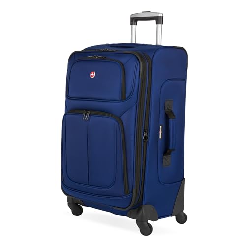 SwissGear Sion Softside Expandable Luggage, Blue, Checked-Medium 25-Inch - Image 1
