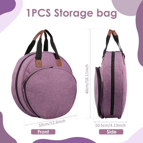 Muyoka Embroidery Project Bag, Embroidery Supplies Storage Carrying Tote Case with Multiple Pockets and Handle, Cross Stitch Bag, Double Layer Round Embroiderys Project Bags for Floss Hoops Thread (Purple) - Image 5