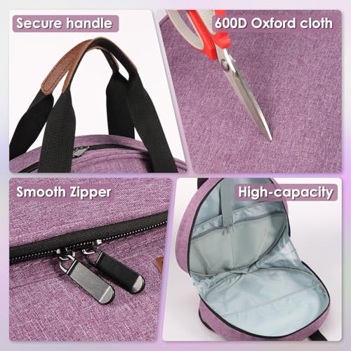Muyoka Embroidery Project Bag, Embroidery Supplies Storage Carrying Tote Case with Multiple Pockets and Handle, Cross Stitch Bag, Double Layer Round Embroiderys Project Bags for Floss Hoops Thread (Purple) - Image 4