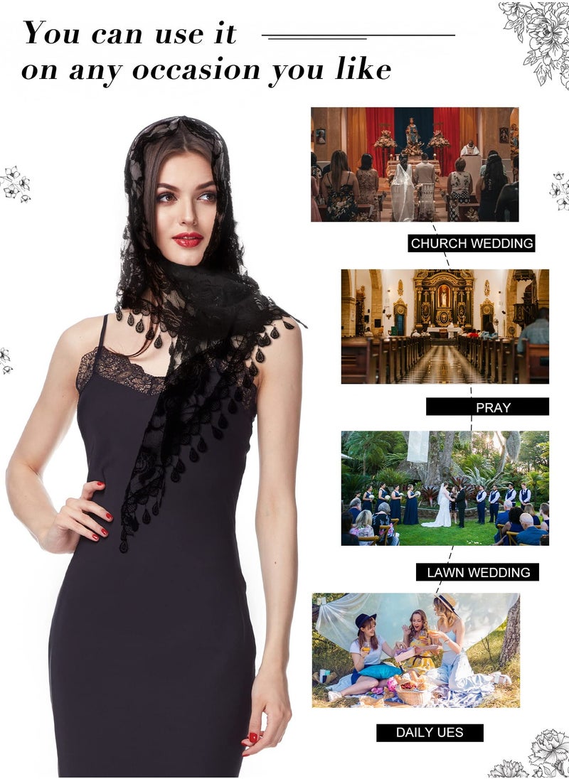 SYOSI - Triangle Lace Shawl Mantilla Veil, Shawl or Scarf Latin Mass Head Cover, Lightweight Head Coverings, Soft Lace Chapel Veil, for Parties, Birthdays, Festivals and etc. - Image 1