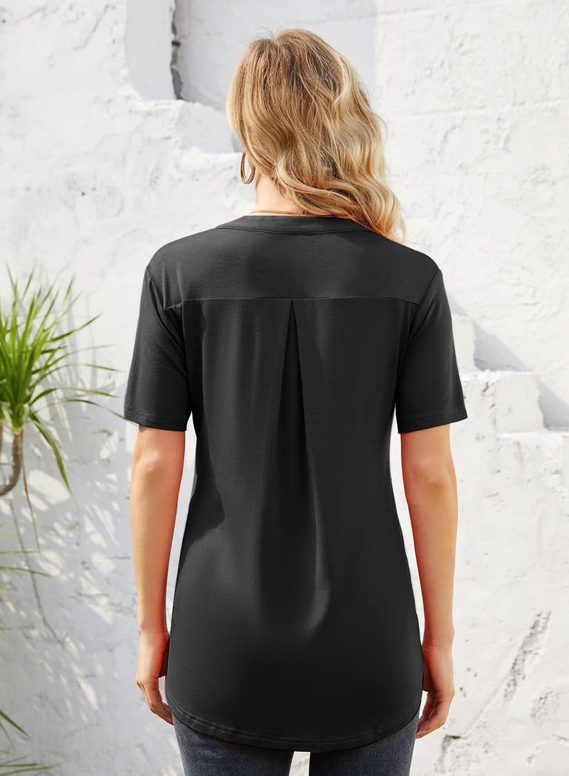 Bulotus Black Womens Tops Blouses for Leggings for Women-Ladies Petite Short Sleeve Casual Shirts Black S - Image 4