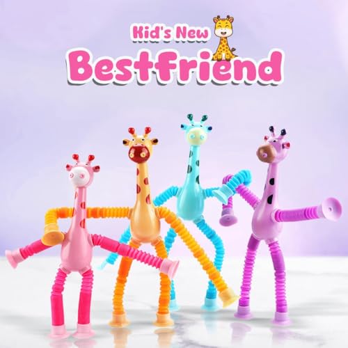 Wembley Telescopic Suction Toy for Kids| Fidget Toy for Kids| Set of Flexible Giraffes| Compact Travel Toys for 2 Years| Non-Toxic Baby Toys with LED Lights| with Suction Cups (5 Pcs, Assorted) - Image 2