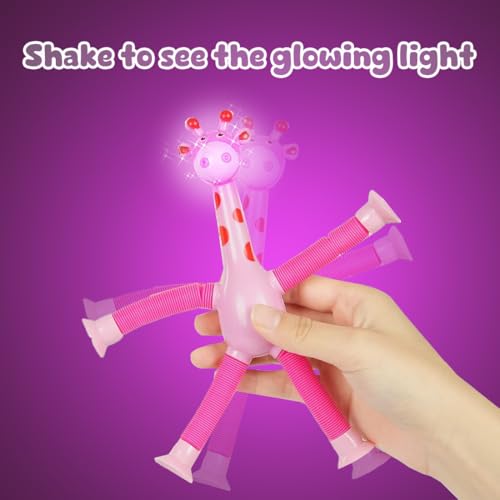 Wembley Telescopic Suction Toy for Kids| Fidget Toy for Kids| Set of Flexible Giraffes| Compact Travel Toys for 2 Years| Non-Toxic Baby Toys with LED Lights| with Suction Cups (5 Pcs, Assorted) - Image 3