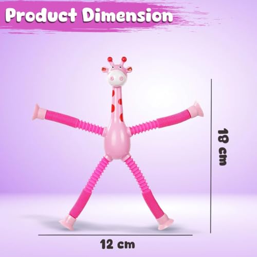 Wembley Telescopic Suction Toy for Kids| Fidget Toy for Kids| Set of Flexible Giraffes| Compact Travel Toys for 2 Years| Non-Toxic Baby Toys with LED Lights| with Suction Cups (5 Pcs, Assorted) - Image 5