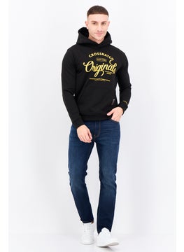 CROSSHATCH Men Hooded Graphic Print Long Sleeves Sweatshirt, Black  - Image 4