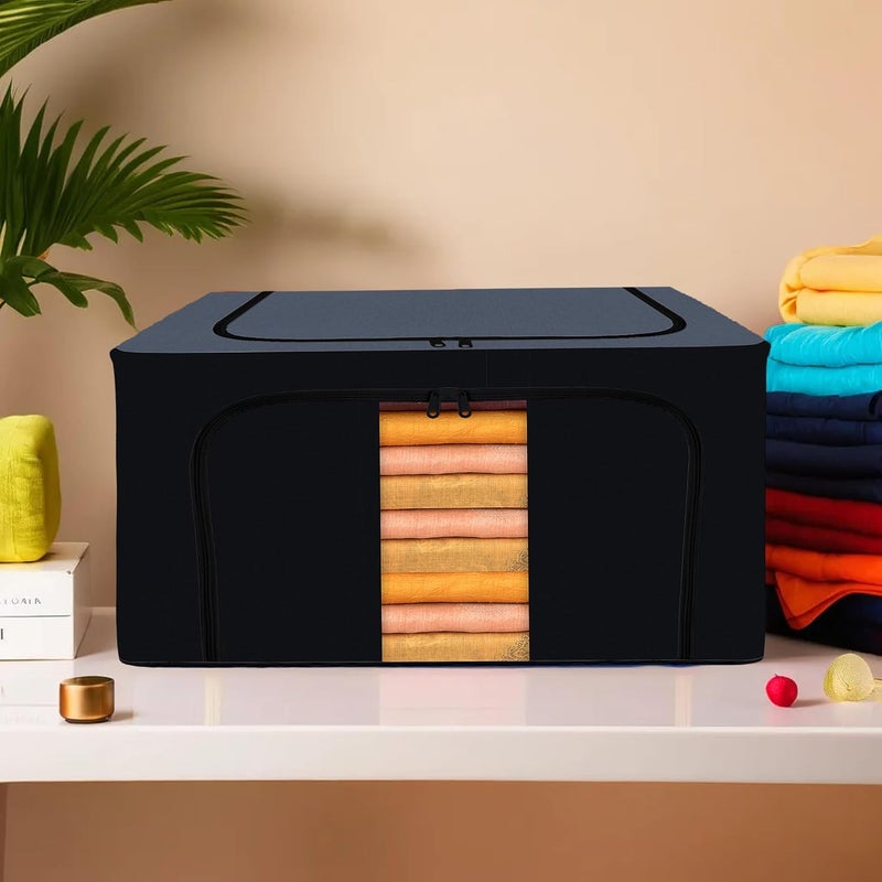 Kuber Industries Kuber Industries 24 Liter Clothes Storage Box Storage Box For WardrobeSareeShirts And Blankets Foldable Steel Frame Clothes Organizer Underbed Storage Bag Grey Black - Image 1