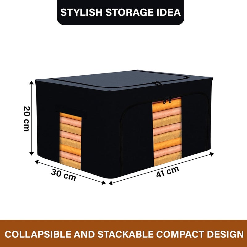 Kuber Industries Kuber Industries 24 Liter Clothes Storage Box Storage Box For WardrobeSareeShirts And Blankets Foldable Steel Frame Clothes Organizer Underbed Storage Bag Grey Black - Image 3