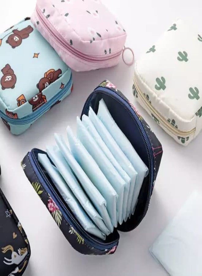 Luxula Portable Mini Fashion Nursing Sanitary Napkin Pouch Pad Holder Zipper Travel Cosmetic Makeup Jewellery Storage Bag for Girl and Women (NavyBlue-White) - Image 2