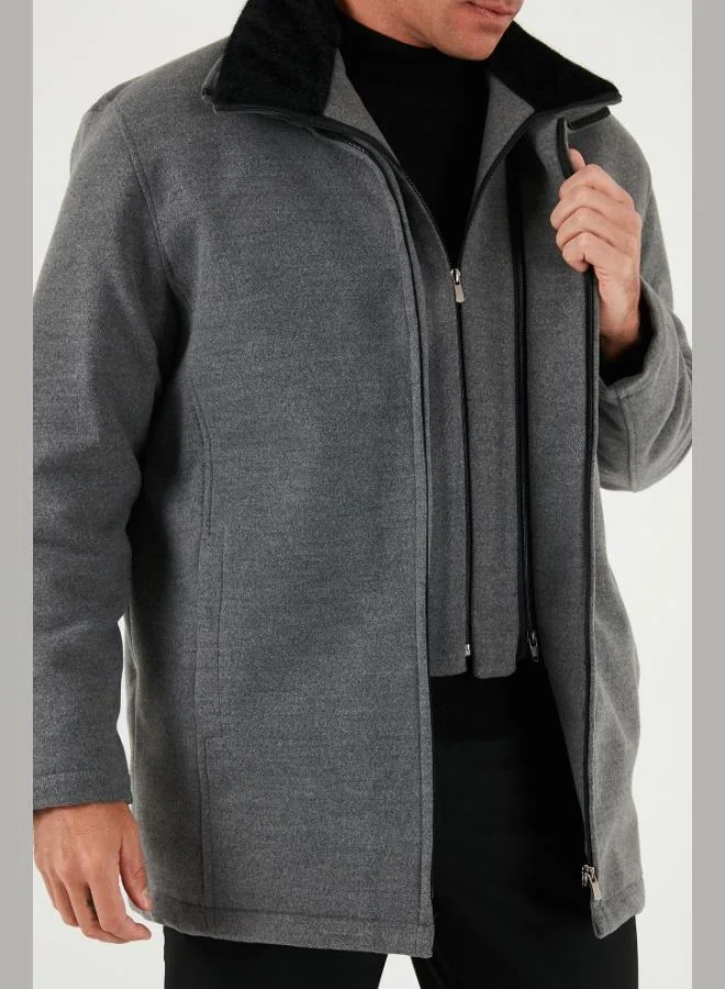 Buratti  Buratti Slim Fit Removable Furry Collar Detailed Lined Cashmere Coat Men's COAT 58400217 for Men | Best Price UAE