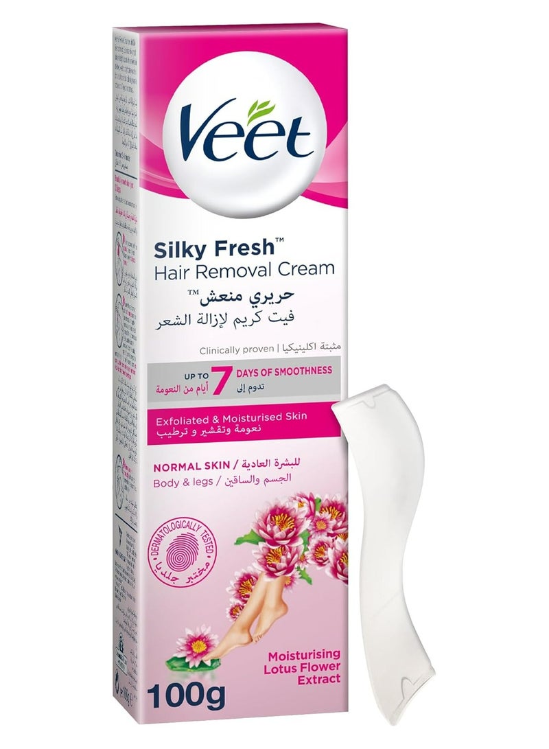 Veet Silky Fresh Hair Removal Cream Body & Legs for Normal Skin, Soothing Aloe Vera & Violet Blossom Fragrance 100g