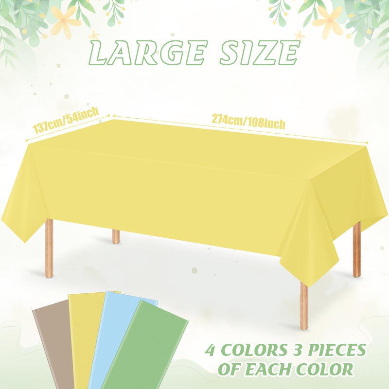 Hallswl 12pcs Classic Bear Blue Plastic Tablecloth Pastel Beige Rectangle Table Cloth Light Yellow Sage Green Table Cover Waterproof Tablecloths for Baby Shower Birthday Party Decorations,54 x 108 Inch - Image 2