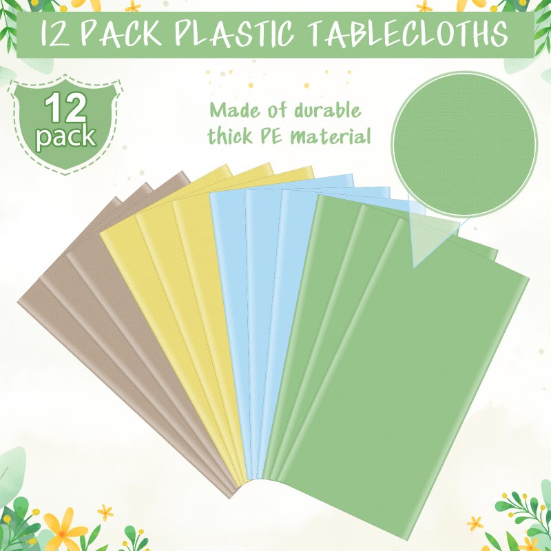 Hallswl 12pcs Classic Bear Blue Plastic Tablecloth Pastel Beige Rectangle Table Cloth Light Yellow Sage Green Table Cover Waterproof Tablecloths for Baby Shower Birthday Party Decorations,54 x 108 Inch - Image 4