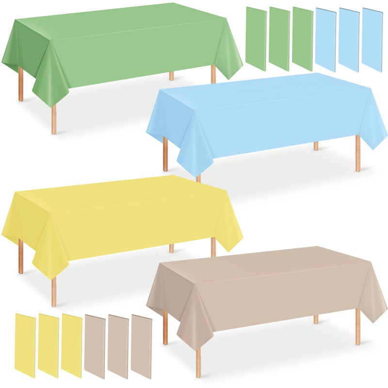 Hallswl 12pcs Classic Bear Blue Plastic Tablecloth Pastel Beige Rectangle Table Cloth Light Yellow Sage Green Table Cover Waterproof Tablecloths for Baby Shower Birthday Party Decorations,54 x 108 Inch - Image 1