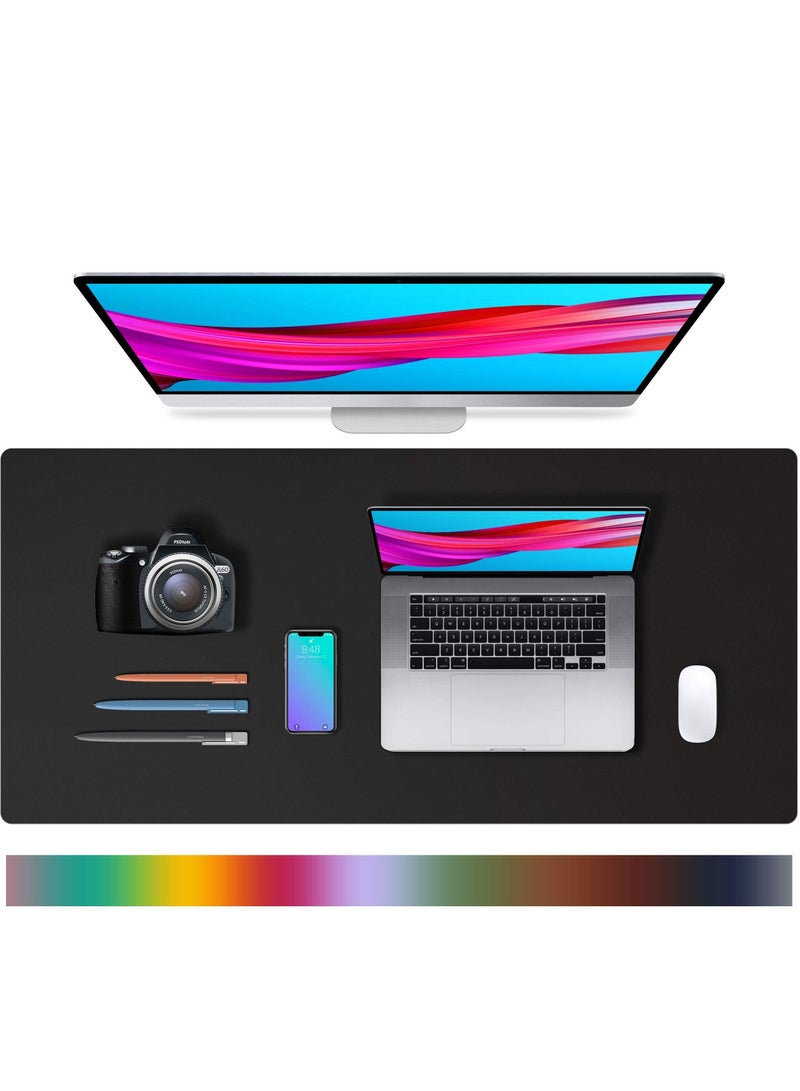 واقي وسادة مكتب من الجلد، أسود 90*40 سم، وسادة ماوس، حصيرة مكتب، مناديل مكتب من الجلد الصناعي غير قابلة للانزلاق، وسادة مكتب كمبيوتر محمول، وسادة كتابة مكتبية مقاومة للماء للمكتب والمنزل - Image 1