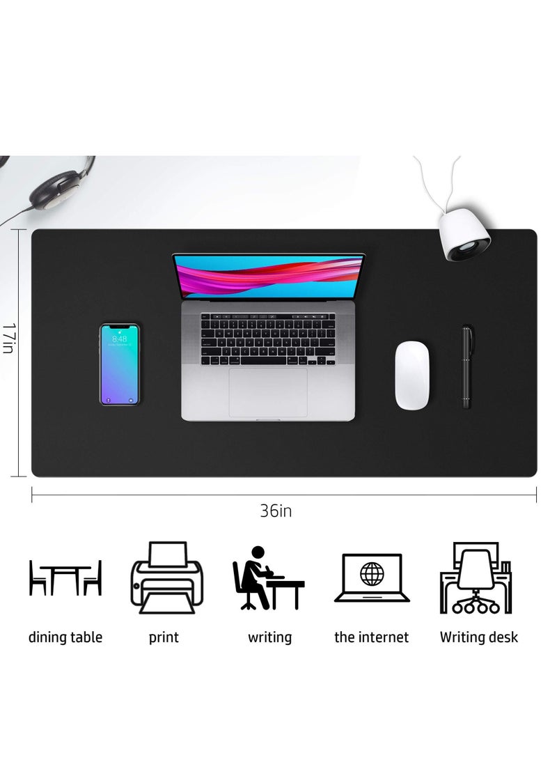 واقي وسادة مكتب من الجلد، أسود 90*40 سم، وسادة ماوس، حصيرة مكتب، مناديل مكتب من الجلد الصناعي غير قابلة للانزلاق، وسادة مكتب كمبيوتر محمول، وسادة كتابة مكتبية مقاومة للماء للمكتب والمنزل - Image 2