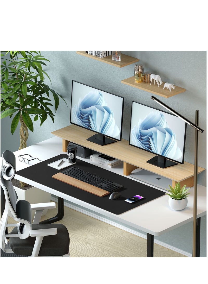 واقي وسادة مكتب من الجلد، أسود 90*40 سم، وسادة ماوس، حصيرة مكتب، مناديل مكتب من الجلد الصناعي غير قابلة للانزلاق، وسادة مكتب كمبيوتر محمول، وسادة كتابة مكتبية مقاومة للماء للمكتب والمنزل - Image 3