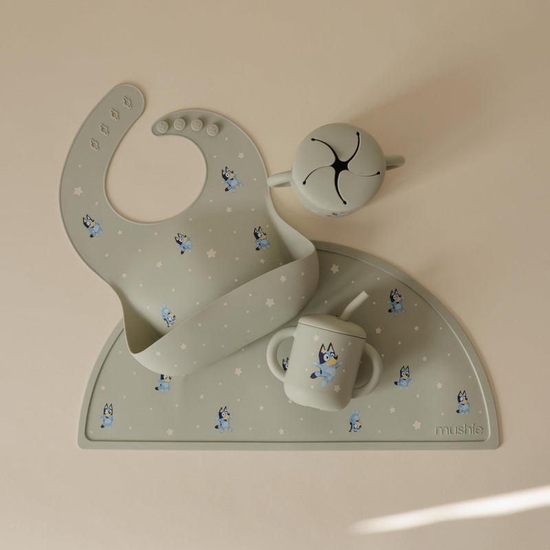 mushie x Bluey Silicone Baby Bib | Adjustable Fit Waterproof Bibs (Bluey Sage) - Image 4