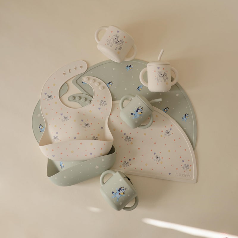 mushie x Bluey Silicone Baby Bib | Adjustable Fit Waterproof Bibs (Bluey Sage) - Image 5