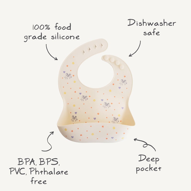 mushie x Bluey Silicone Baby Bib | Adjustable Fit Waterproof Bibs (Bluey Sage) - Image 2