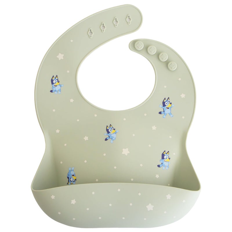 mushie x Bluey Silicone Baby Bib | Adjustable Fit Waterproof Bibs (Bluey Sage) - Image 1