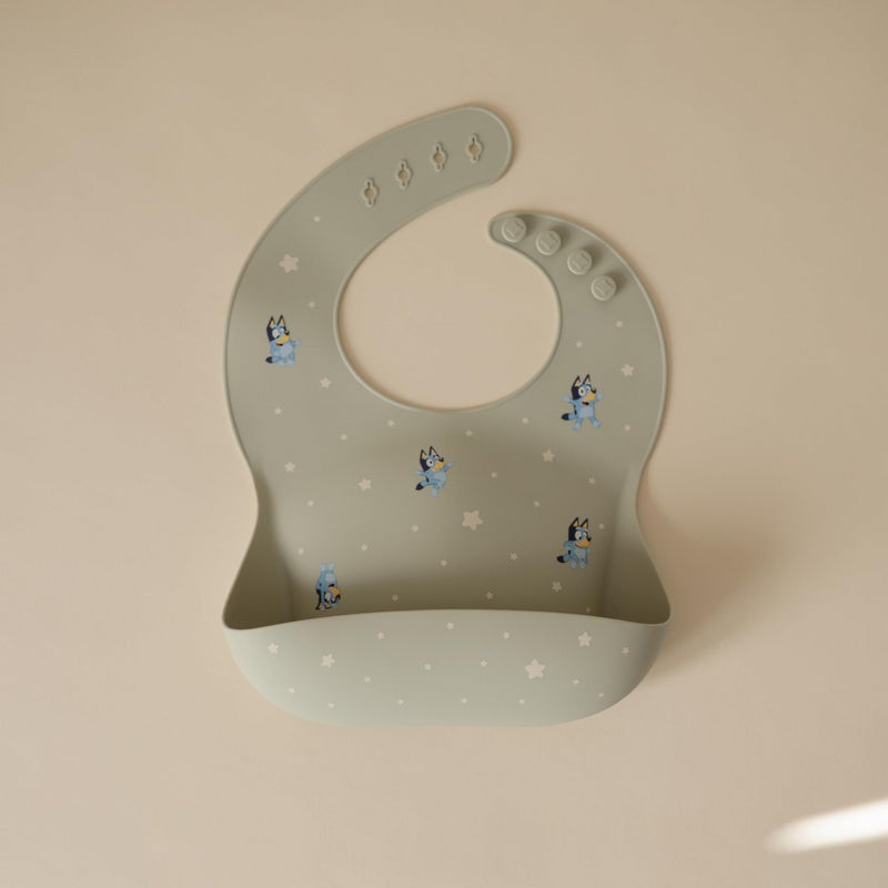 mushie x Bluey Silicone Baby Bib | Adjustable Fit Waterproof Bibs (Bluey Sage) - Image 3