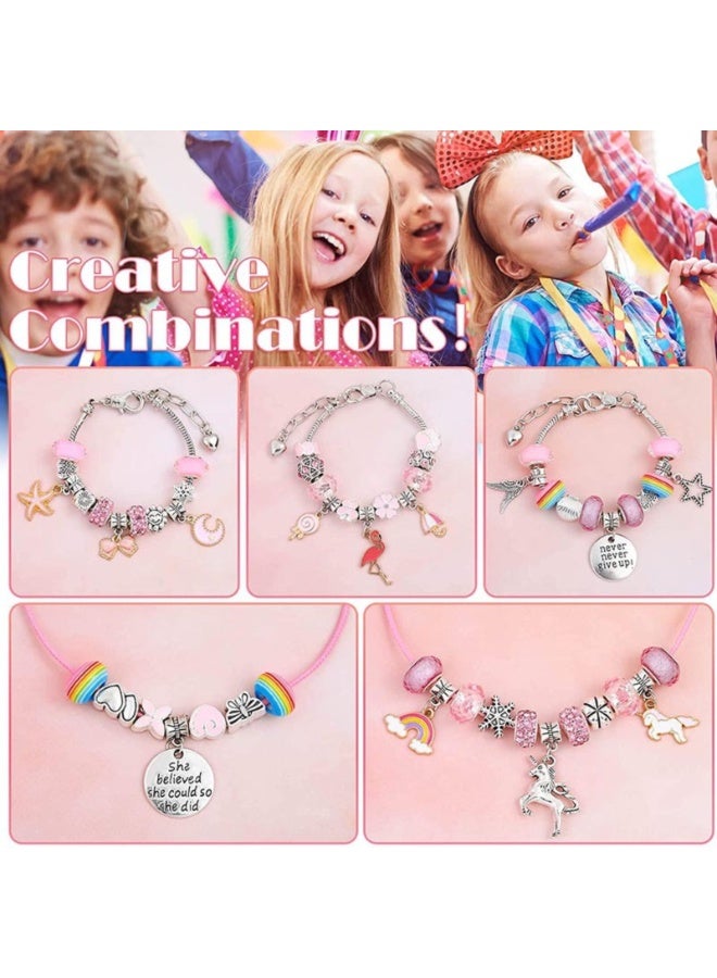 KADRAMA Diy Girls' Bracelet Making Set 63pcs Charm Bracelet Set with Beads Pendant Charm Bracelet String Crafts and Necklace Making Jewelry Making Supplies Girls' Gift - Image 4