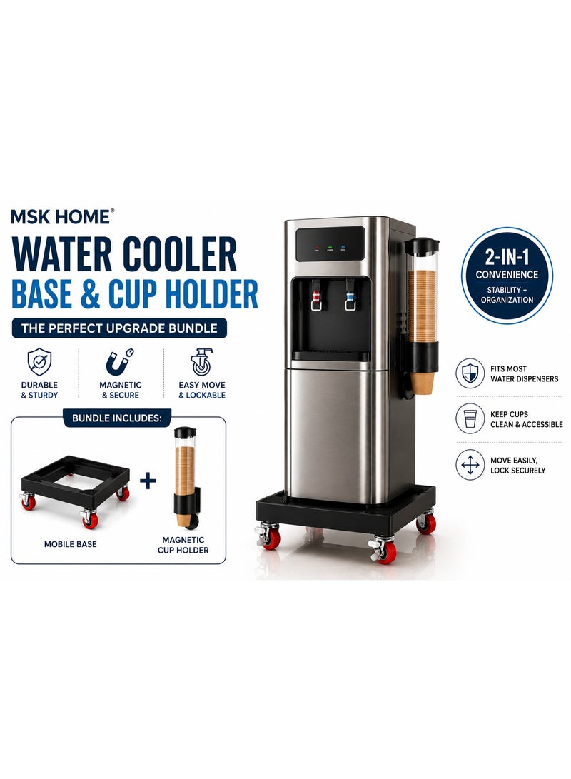 Water Cooler Mobile Base 33 × 33 cm with 3 Magnetic Cup Holders (38 cm) - Heavy Duty Water Dispenser Stand - 360° Swivel Locking Wheels - Cup Dispenser Organizer - Fits Most Water Coolers for Home, Office & Clinic - Image 5